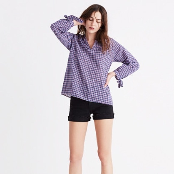 Madewell Tie-Sleeve Popover Top in Whitby Plaid - Picture 2 of 11